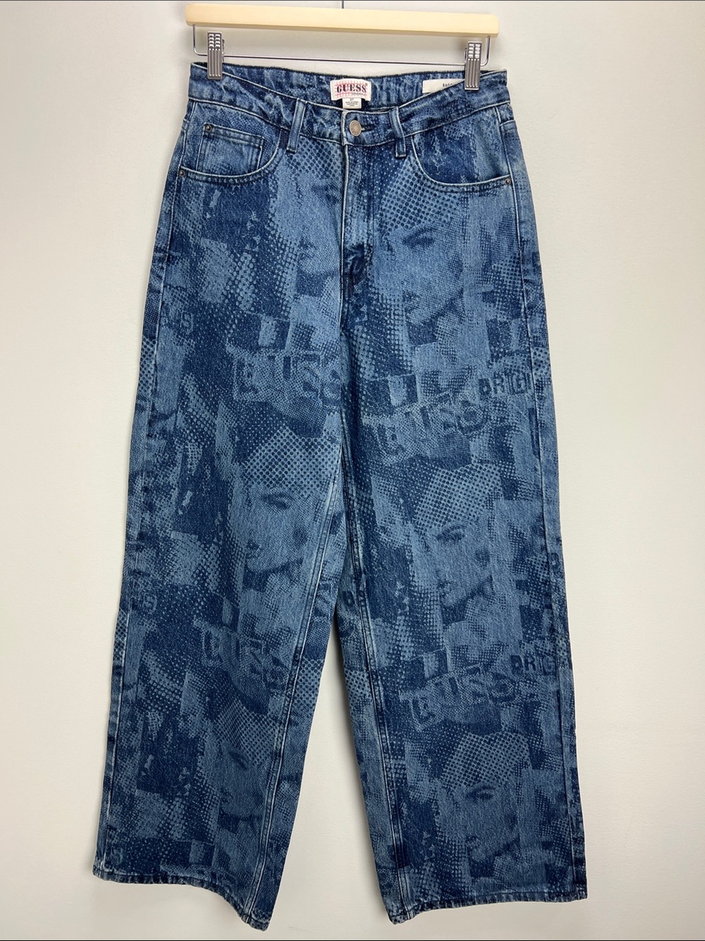 Guess Originals Laser Baggy Jeans Womens 27 Blue Printed Vintage 90s Style